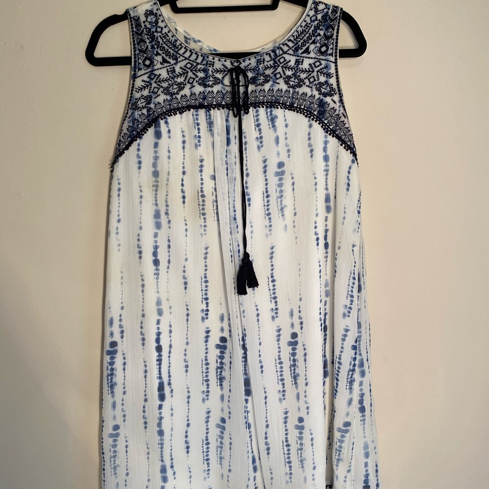 Blue Tie Dye Chiffon Dress with Lace Detail